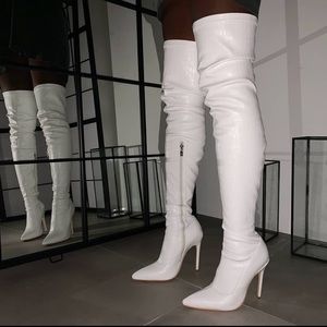 White Simmi London thigh high boots stretch croc EU 37/ US 6